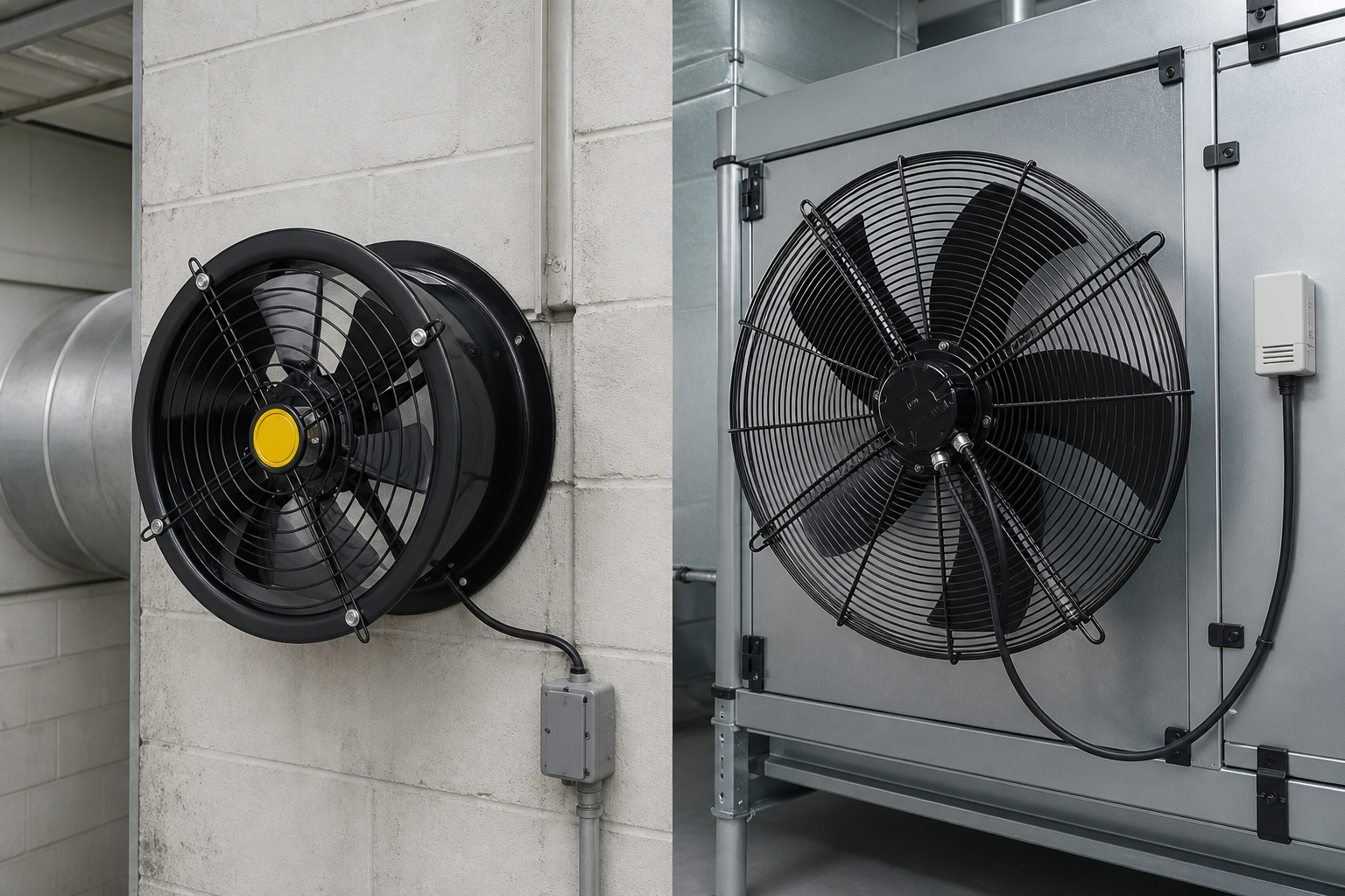 AC fan in a fixed exhaust installation and EC fan in a controlled ventilation system
