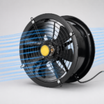 Axial airflow passing through a real black external-rotor axial fan