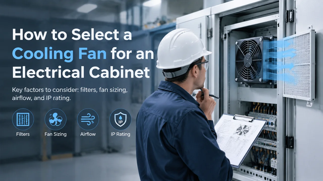 Engineer selecting a cooling fan for an electrical cabinet