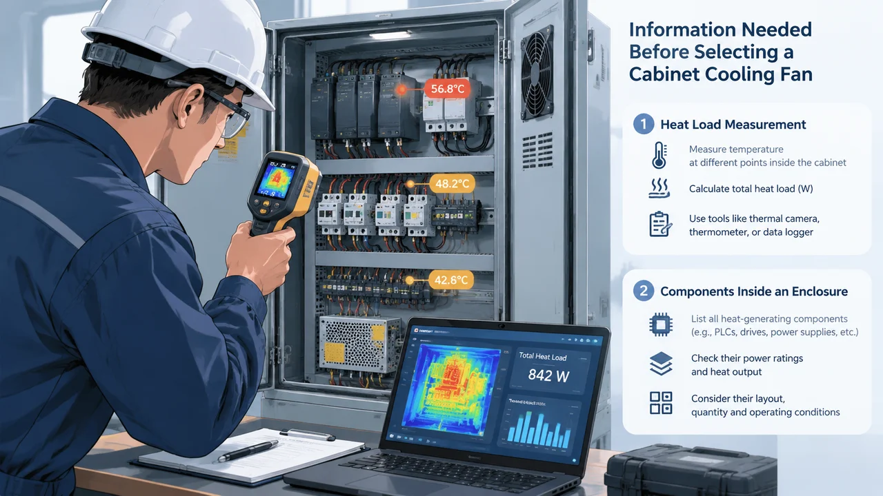 Engineer measuring heat dissipation inside an electrical cabinet