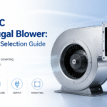 Conceptual small AC centrifugal blower with scroll housing and rectangular air outlet